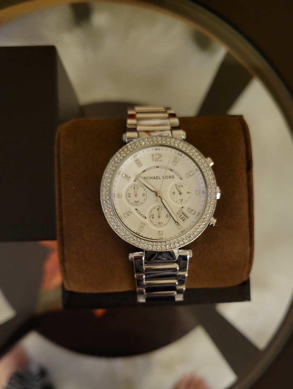 Michael Kors Silver Crystal-Accent Women's Chronograph Bracelet Watch